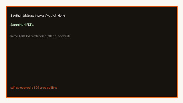 15 second demo: batch PDF tables to Excel — offline, no upload